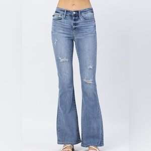 👖 Judy Blue High Waist Destroyed Flare Jeans Size 29 Distressed Denim